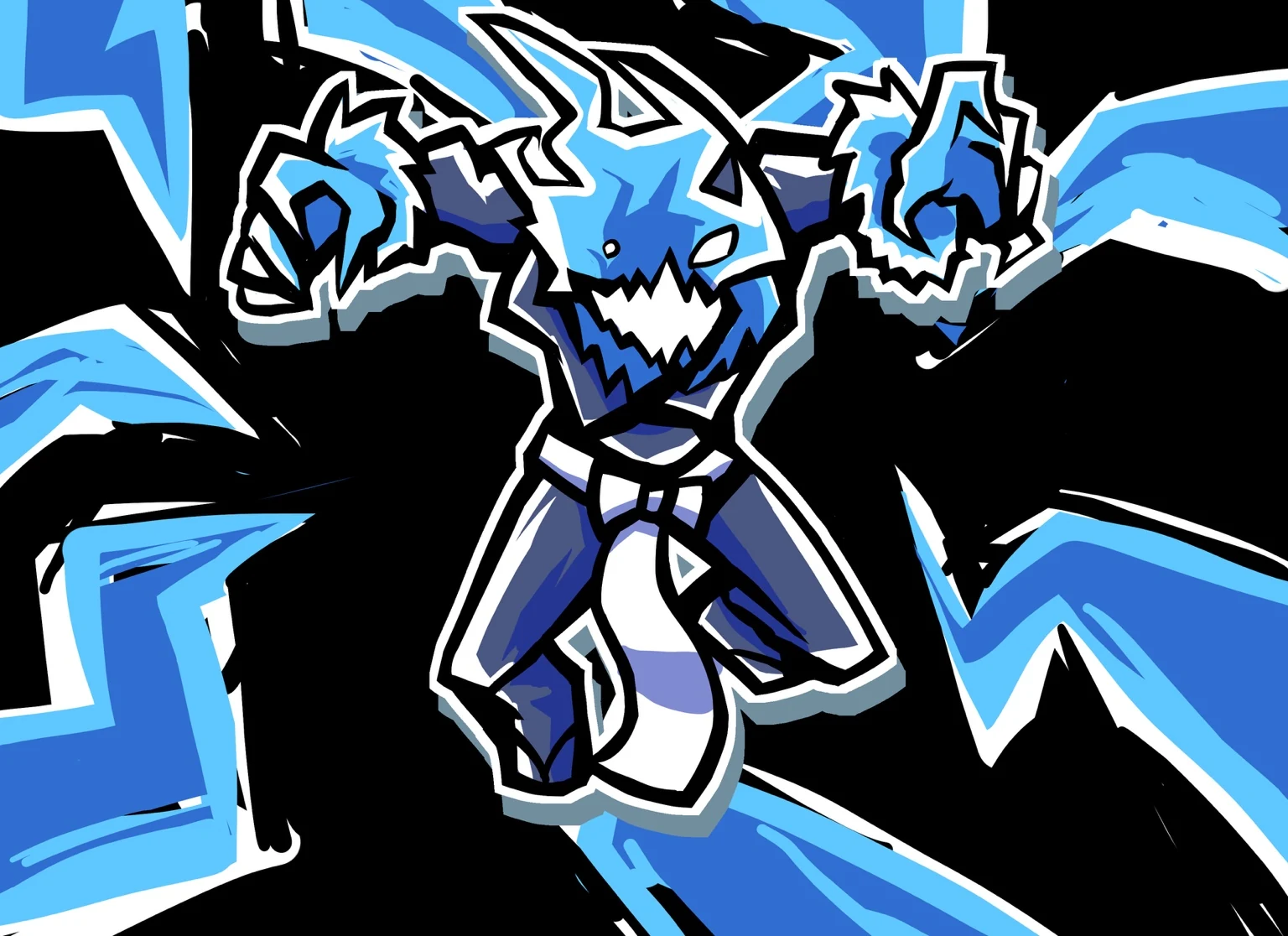 青と黒を基調にしたキャラクターイラスト